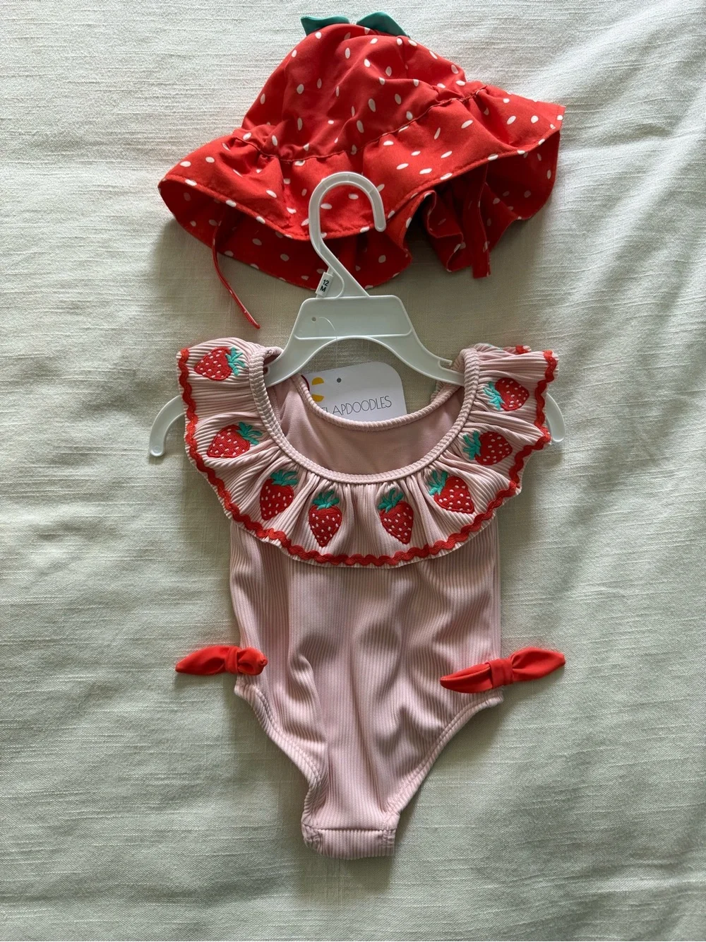 Strawberry Ruffle One-Piece Swimsuit with Matching Sun Hat